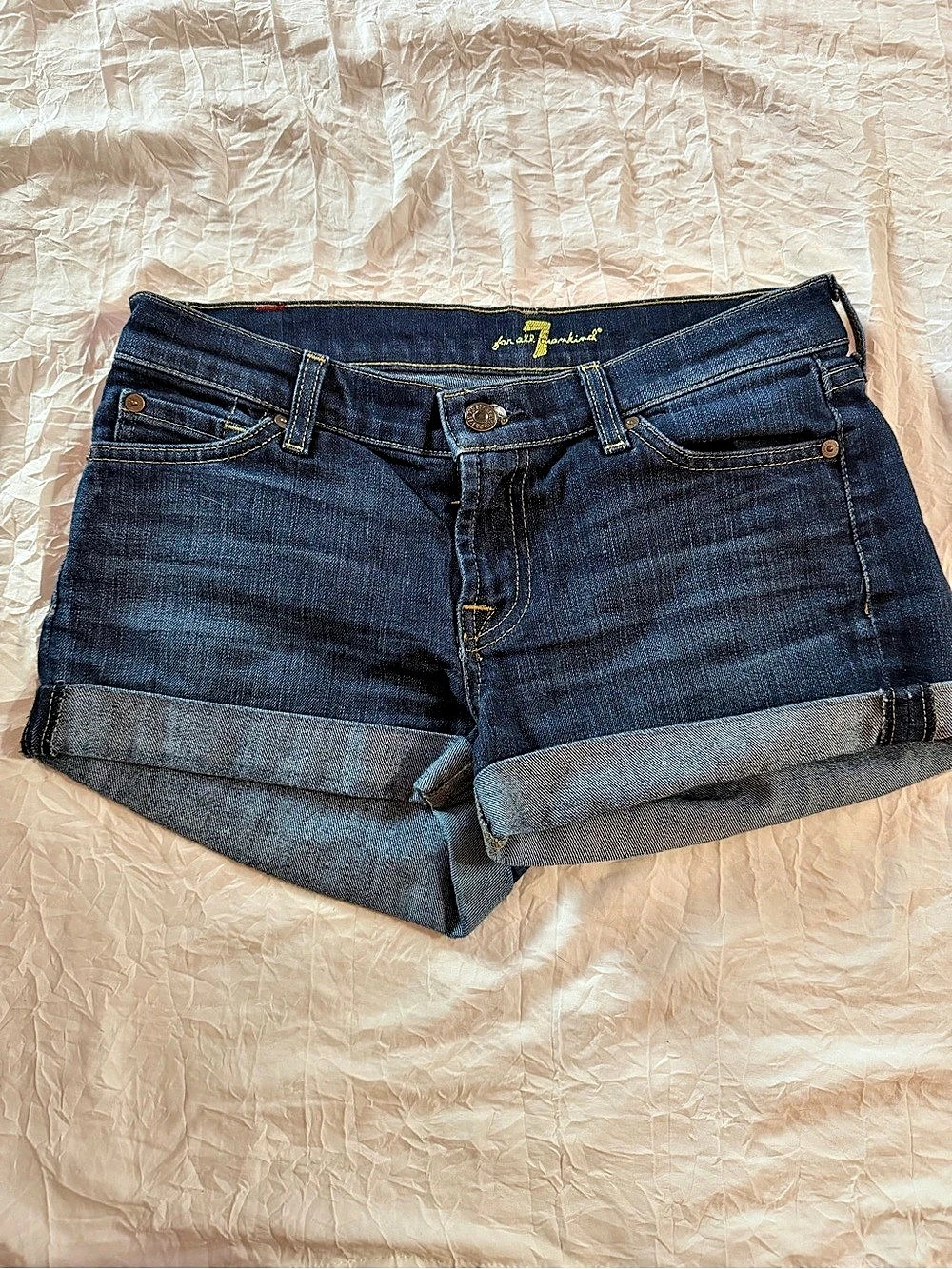 Seven for All Mankind Denim Rolled Jean Shorts Blue Waist 26